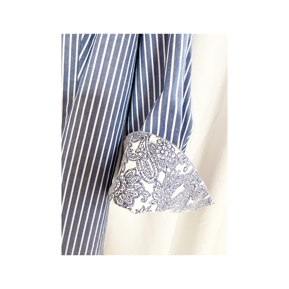 Plus Size Talbots Navy Blue & White stripes button down collared shirt S-20 WP - Picture 5 of 6